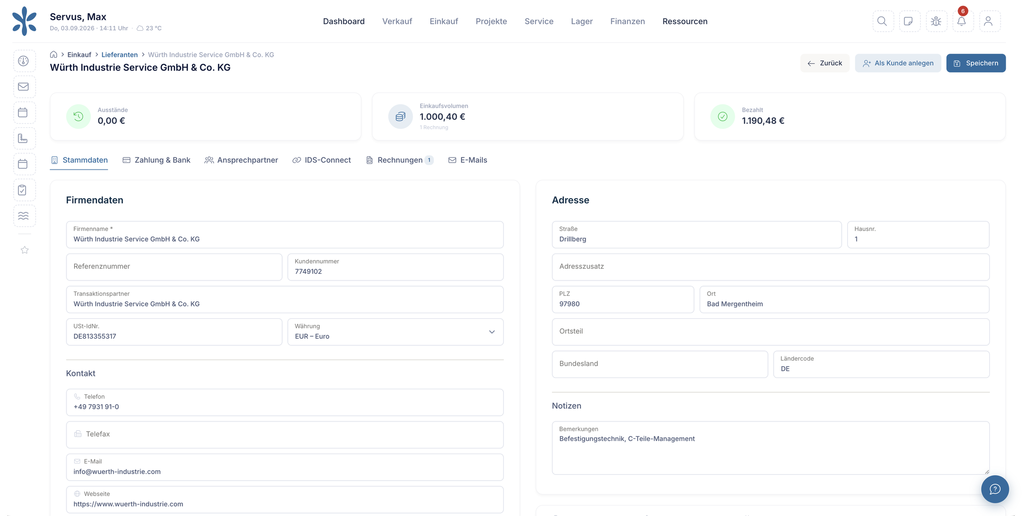 Lieferantenakte mit IDS Connect