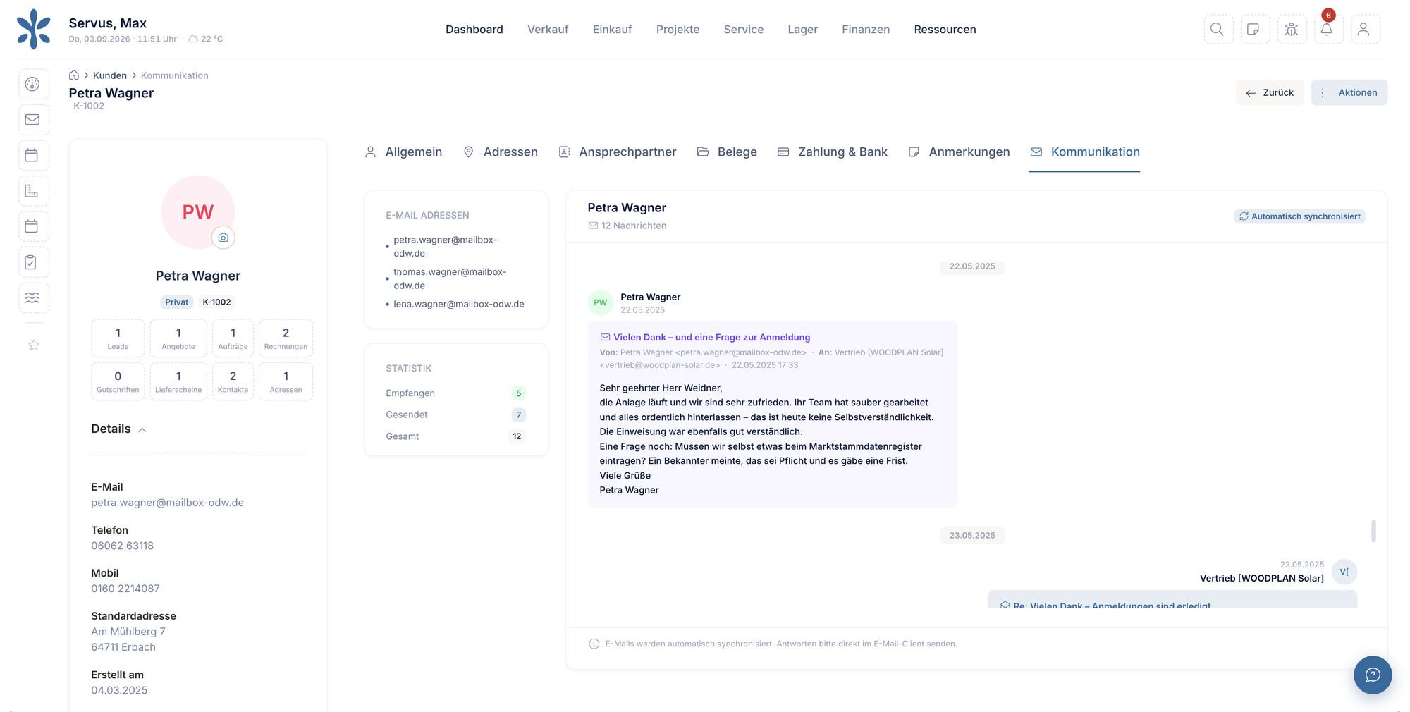 E-Mail-Verlauf am Kunden