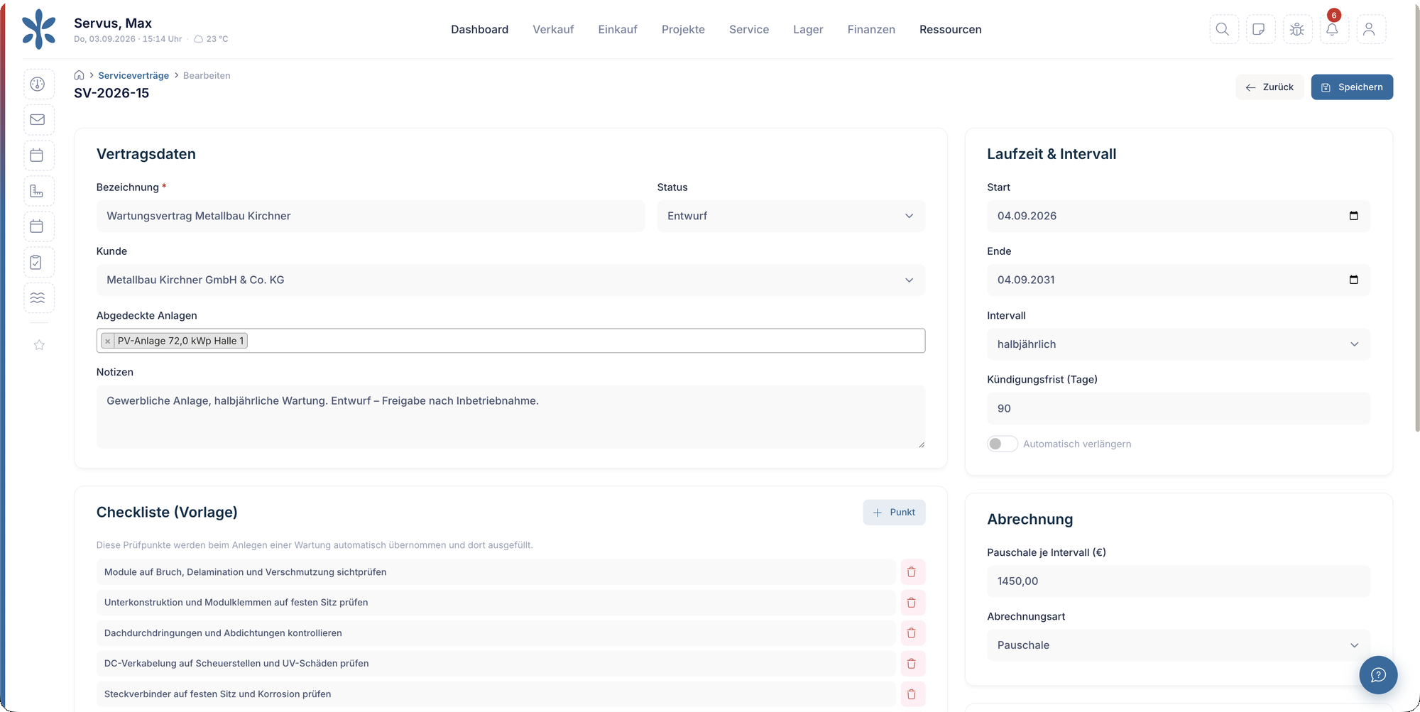 Servicevertrag mit Intervall