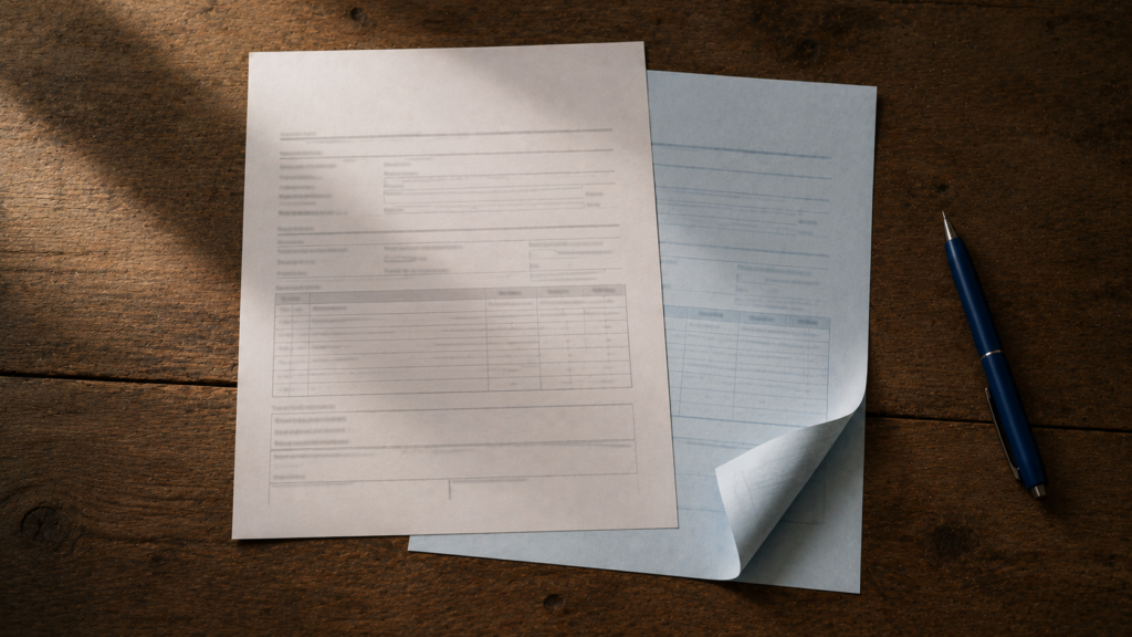 Formular mit durchscheinendem Durchschlag