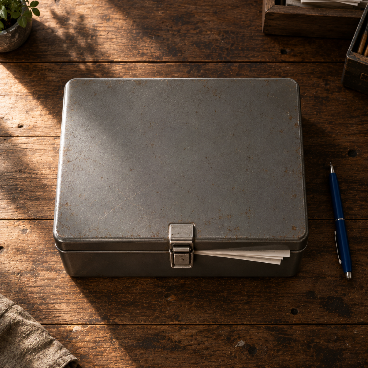 Belege in einer geschlossenen Metallkassette