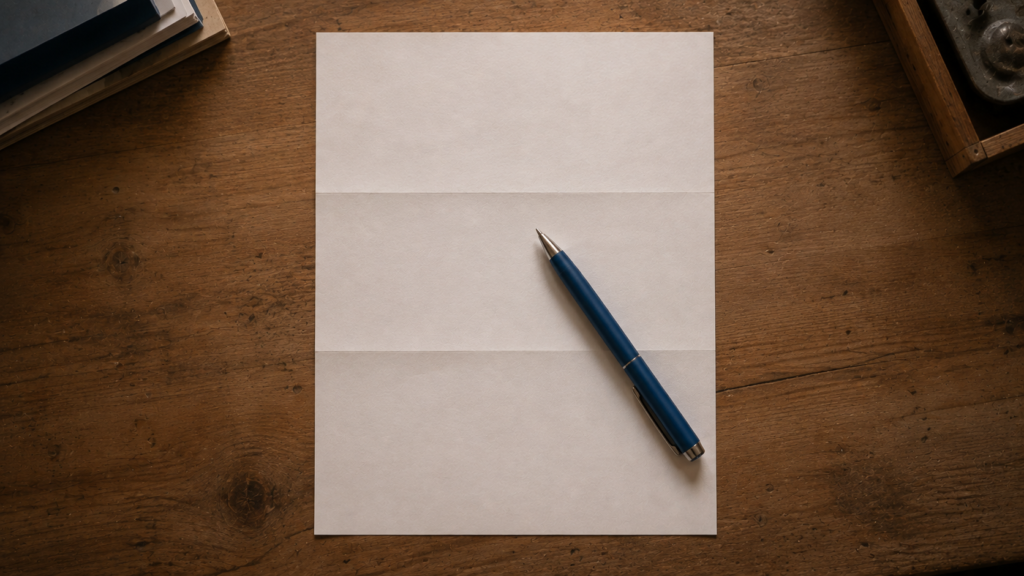 Blatt Papier in drei Abschnitte gefaltet