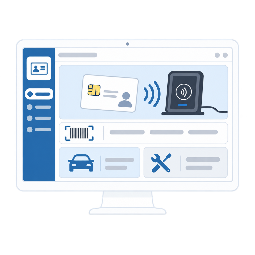 Touch-Display mit RFID, Fuhrpark und Werkzeug